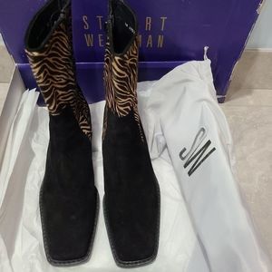 Stuart Weitzman Animal Print Square Toe Boots